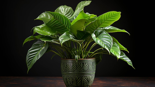 Alocasia 'Regal Shield' plant on a pot on white background