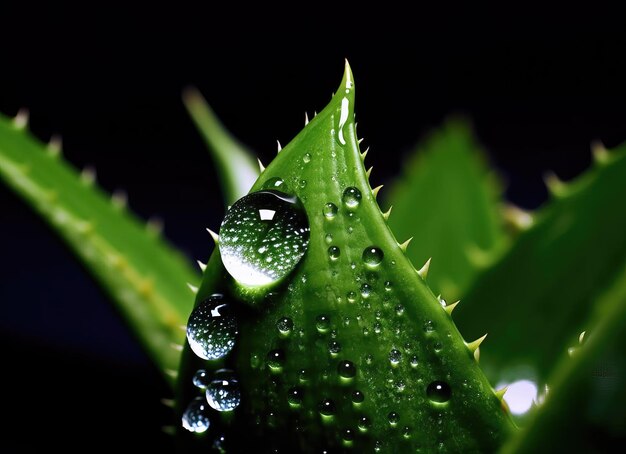 Aloë vera blad met waterdruppels Generatieve ai