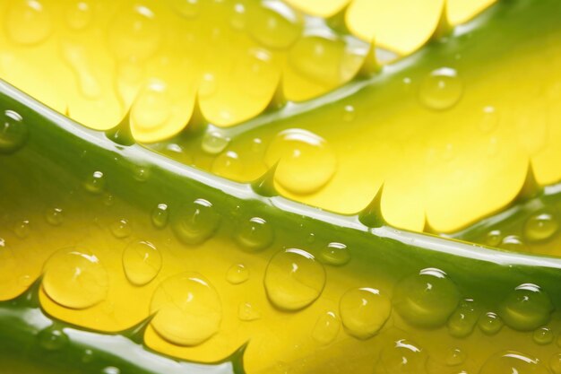 Aloe vera close up on yellow background soothing moisturizing and cooling gel