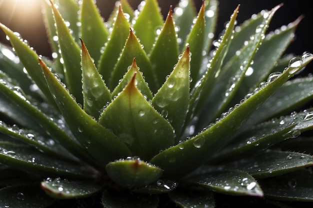 Aloe vera cover with drops of water Macro close up Succulent leaves and water ai generative