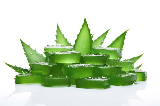 Cubetti di aloe vera su sfondo bianco ia generativa