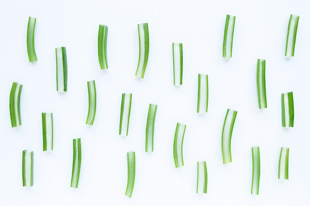 Aloe Vera cut pieces on white background. 