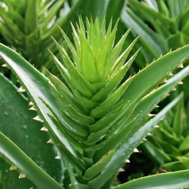 Aloe vera essential oil on tropical leaves background