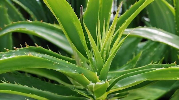 Aloe vera essential oil on tropical leaves background