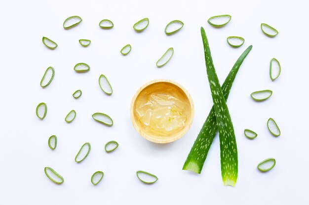 Aloe vera is a popular medicinal plant for health and beauty, on white