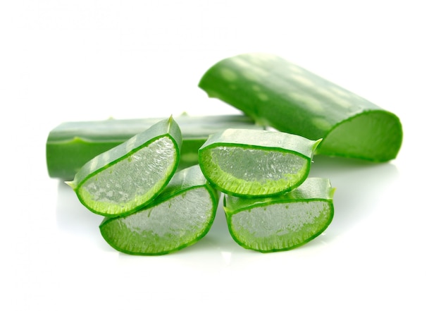 Aloe vera leaf and slices isolated on white 