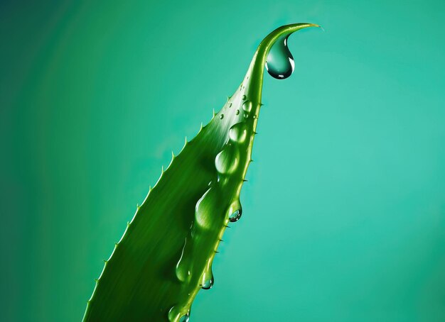 Photo aloe vera leaf with water drops generative ai