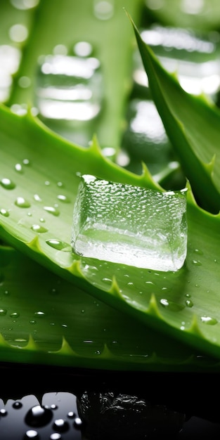 Aloe vera leafs sliced into pieces with aloe vera gel vertical poster