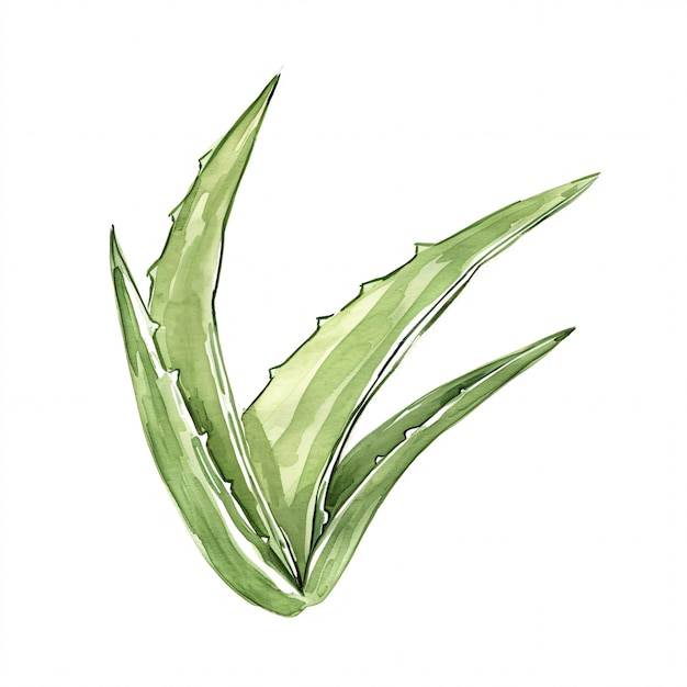 Photo aloe vera leave of the plants in watercolor style handawn illustration