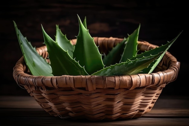 Aloe Vera Leaves In Basket Herbal Medicine Generative AI