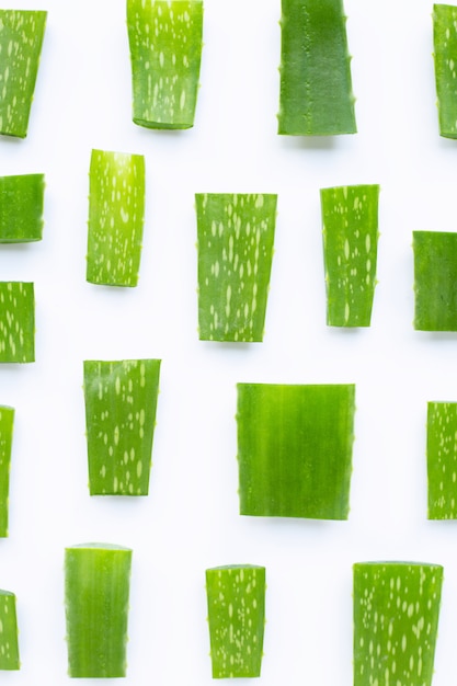 Aloe Vera leaves cut pieces on  white background. 