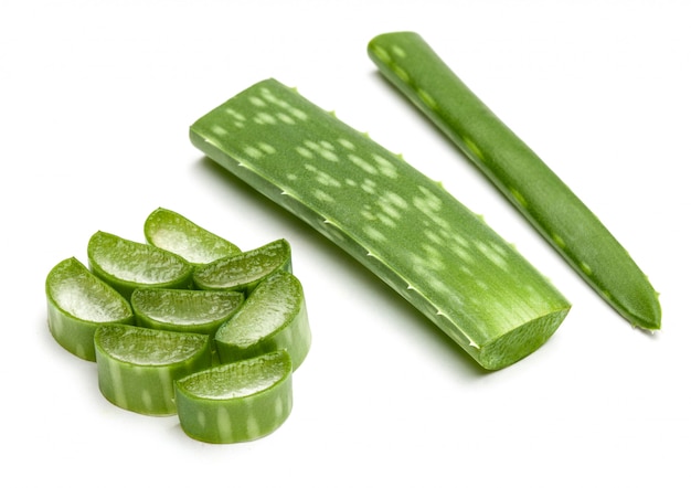 Aloe vera pieces of leaf isolated on a white