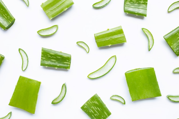 Aloe vera pieces with  slices on white