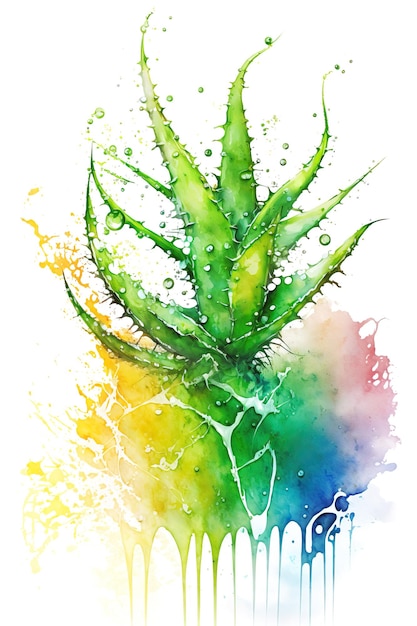 Aloë Vera plant in regenboog aquarel splash aloë sap concept