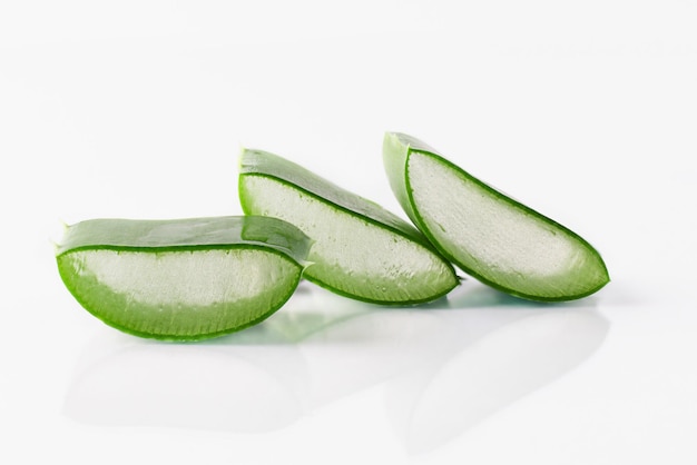 Aloe vera plant slices isolated on white background