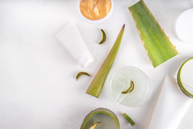 Aloe vera skincare beauty care flat lay