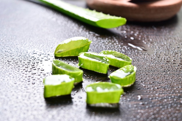 Aloe vera slice on table