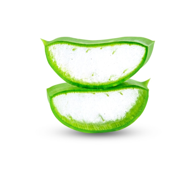 Aloe vera slice on white background.