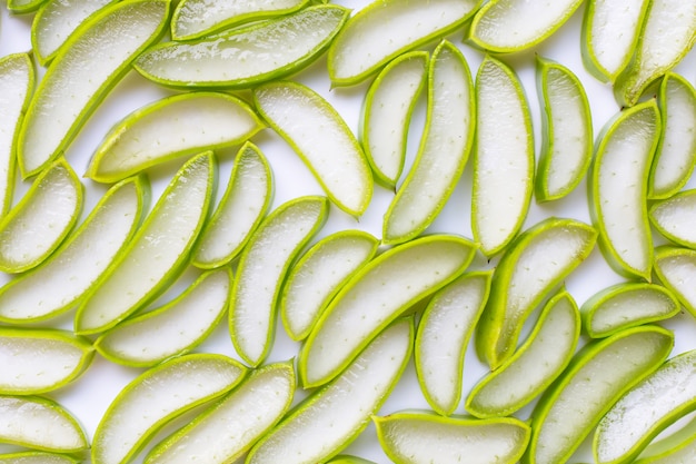 Photo aloe vera sliced on white background.