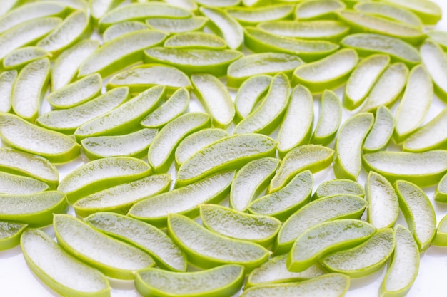 Aloe vera sliced on white.