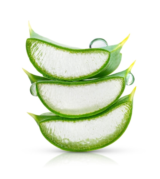 Aloe vera slices stack isolated on white background with clipping path Design element