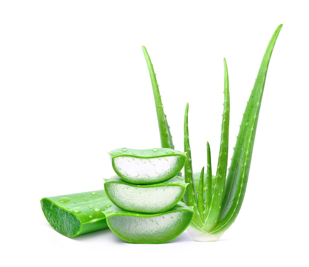 Aloe vera slices on white background