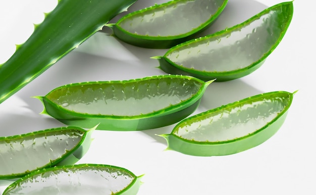 Aloe vera on a white background natural care products moisturizing and skin care