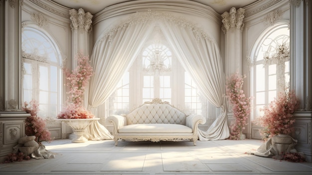 один классический диван в пустой классической комнате