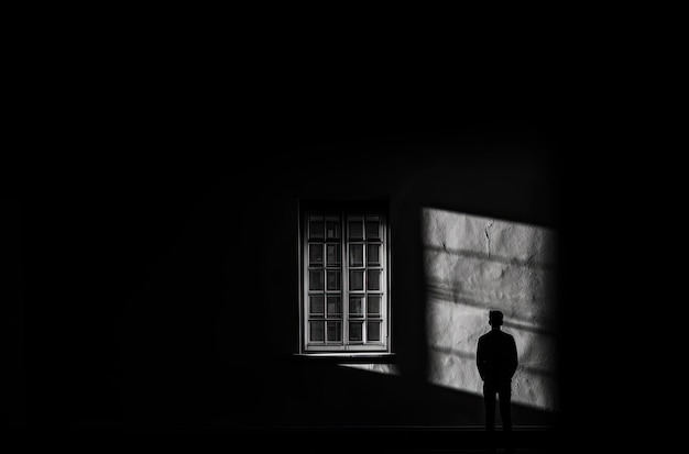 精神疾患とうつ病のための暗闇の中で一人でいる画像