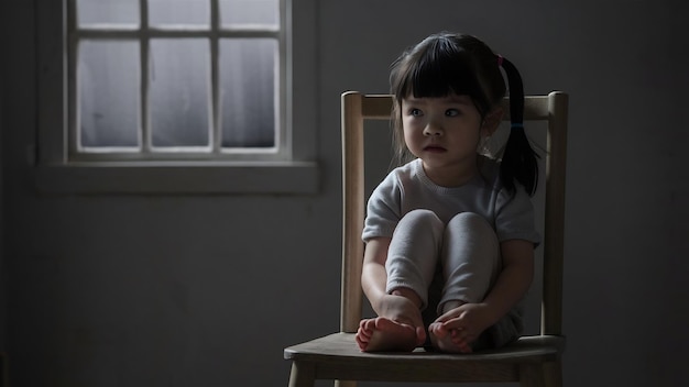 Alone girl sitting on a chair