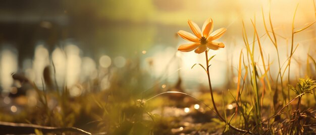 日光の下で草の中の孤独な野生の花