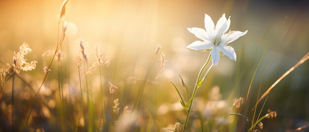 日光の下で草の中の孤独な野生の花