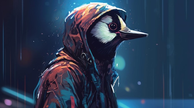 Alone Woodpecker In Cyberpunk Style Hoodie By Graphic Designer G