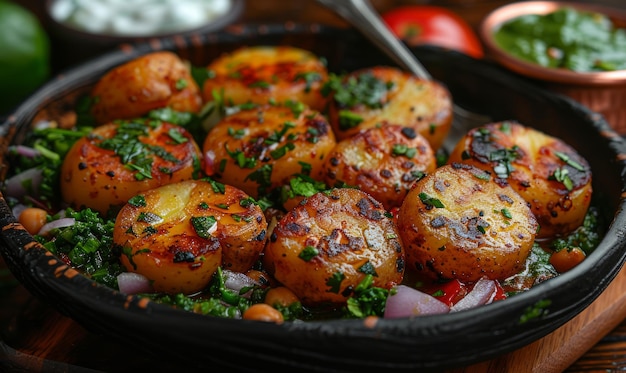 Aloo Dum Aloo is popular Indian vegetarian recipe made using potatoes chickpeas and spices