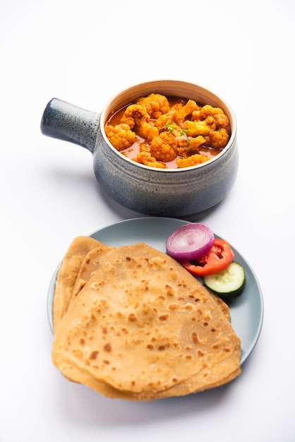 Aloo Gobi Masala curry with Chapati or paratha