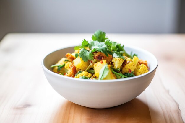 Aloo gobi in a modern minimalist bowl