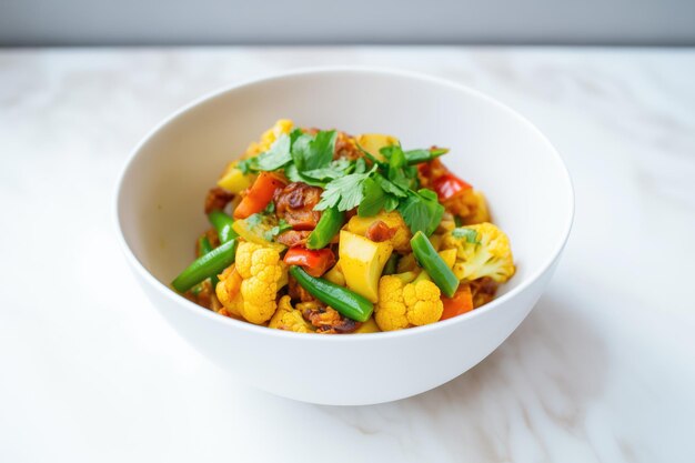 Aloo gobi in a modern minimalist bowl