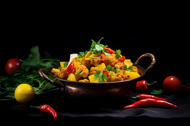 Foto aloo gobi un piatto di cavolfiore e patate speziato