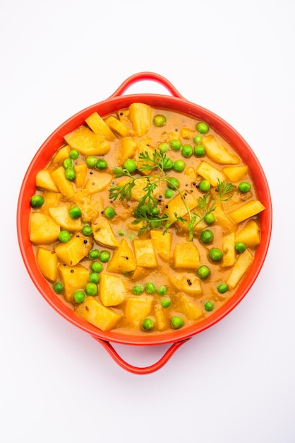 Aloo mutter is a Punjabi dish from the Indian subcontinent which is made from potatoes and peas in a spiced creamy tomato based sauce