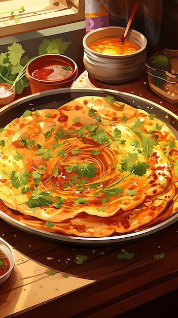 Photo aloo paratha dish with butter pickles homely and warm colors india culinary culture layout website