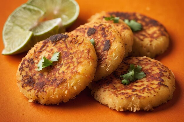 Foto aloo tikki op oranje achtergrond ai gegenereerd