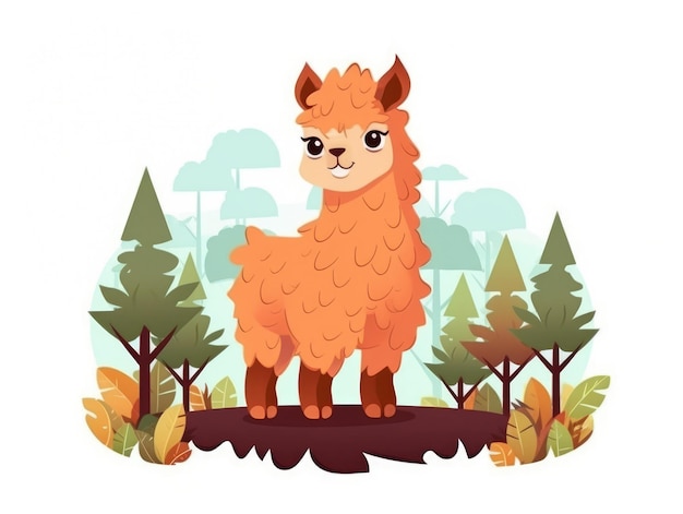 Alpaca in Cartoon Style op witte achtergrond generatieve AI