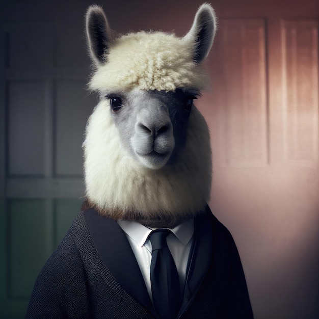 Alpaca in een pak Dierlijke zakenman Grappige Boss Alpaca Headed Man Generative AI Illustration