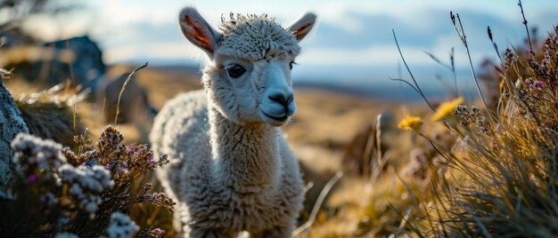 Alpaca in Mountain Wildflower Field