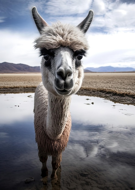 Foto l'alpaca è una specie di mammifero camelide sudamericano