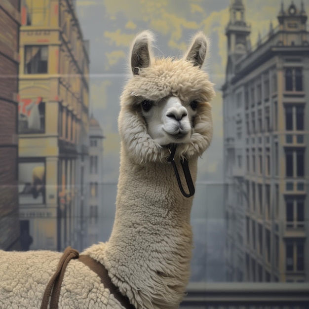 Alpaca walking around the city