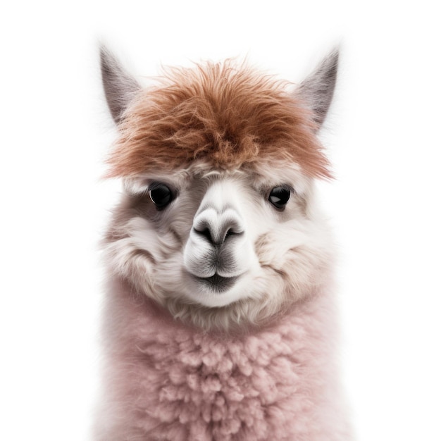 Photo an alpaca with a stylish fluffy haircut isolated on white