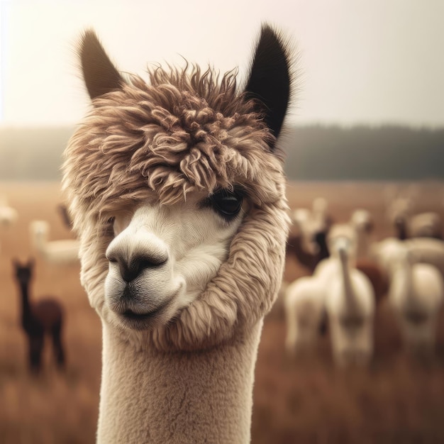 alpacas looking at camera in the field