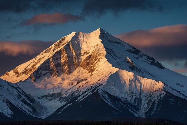 Alpenglow on SnowCapped Mountain Peak