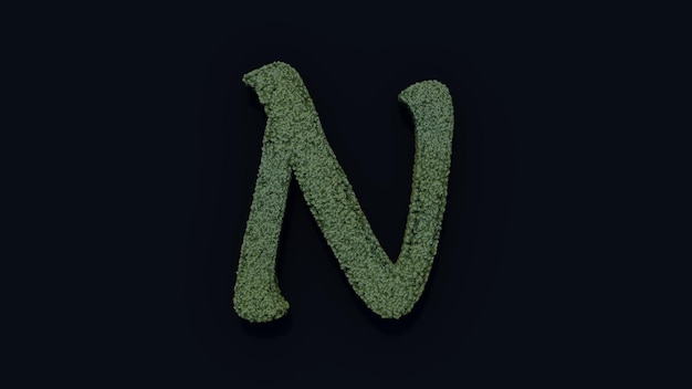 Alphabet 3d rendering of grass letter N